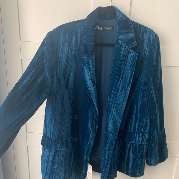 NWT Zara velvet turquoise blazer women’s large - Picture 14 of 16